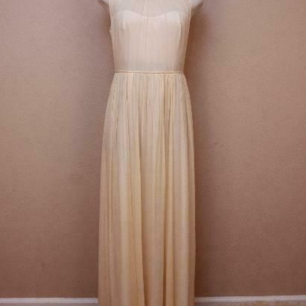 J Crew Megan Long Dress Silk Chiffon Champagne - Picture 2 of 6